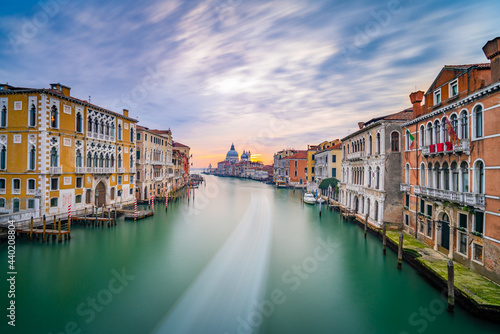 Grand Canal and Basilica Santa Maria della Salute at sunrise in Venice  Italy