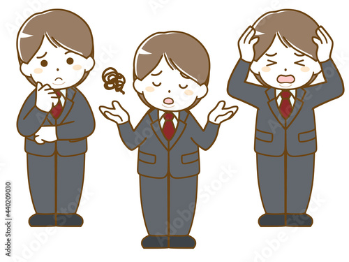 スーツを着た肥満の男性の困った表情