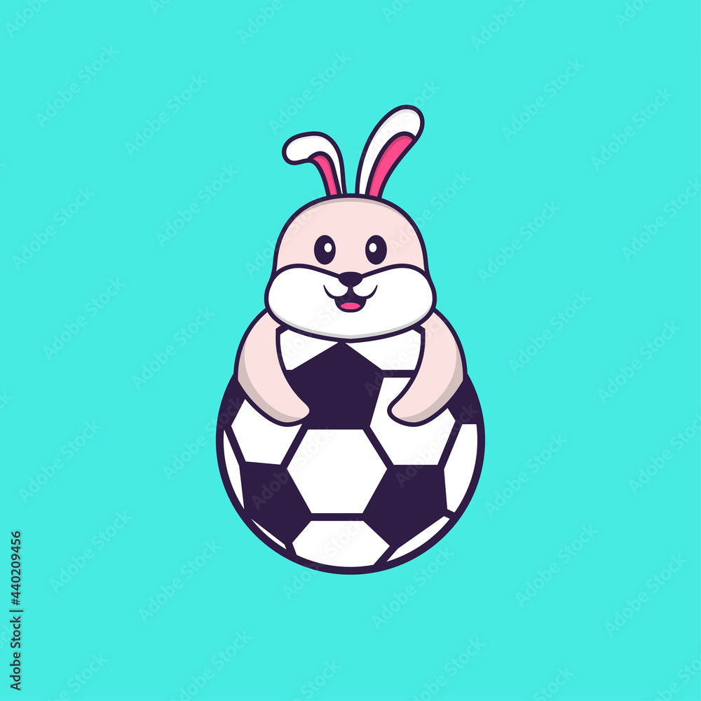 Cute rabbit playing soccer. Animal cartoon concept isolated. Can used for t-shirt, greeting card, invitation card or mascot. Flat Cartoon Style Cute rabbit playing soccer. Animal cartoon concept isolated. Can used for t-shirt, greeting card, invitation card or mascot. Flat Cartoon Style