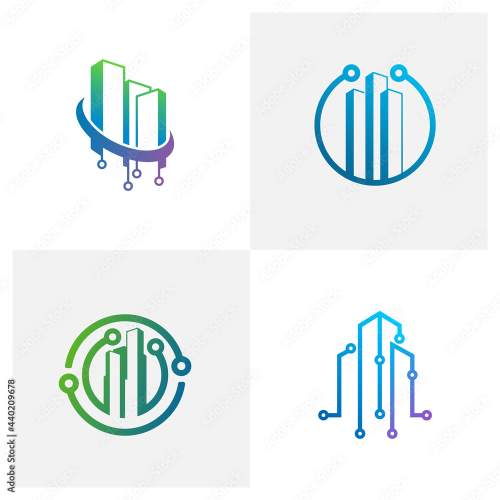 Set of Tech City logo vector template, Creative Building logo design concepts Set of Tech City logo vector template, Creative Building logo design concepts