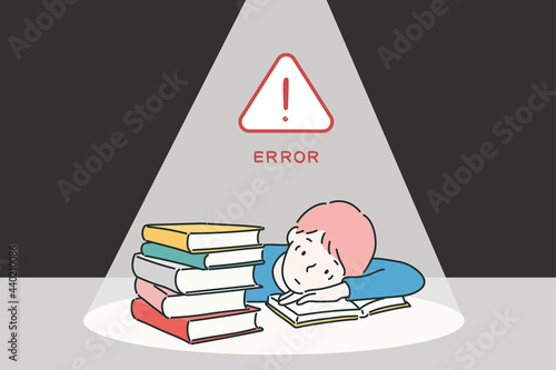 A student who made an error in studying too much. hand drawn style vector design illustrations.