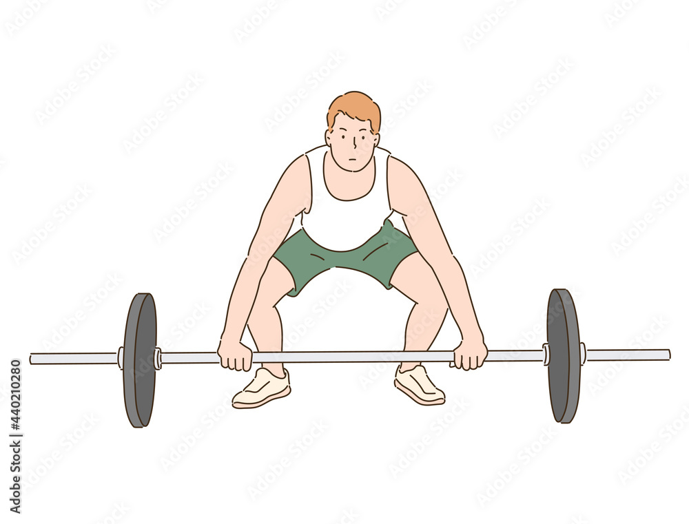 A man is lifting weights. hand drawn style vector design illustrations.