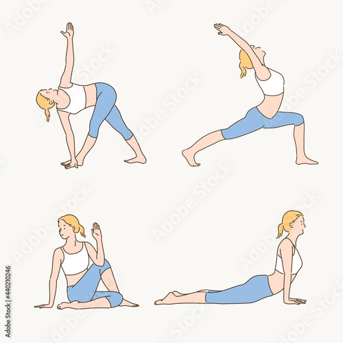 Four movements of yoga. hand drawn style vector design illustrations.