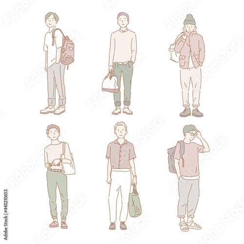 Stylish man casual fashion. hand drawn style vector design illustrations.