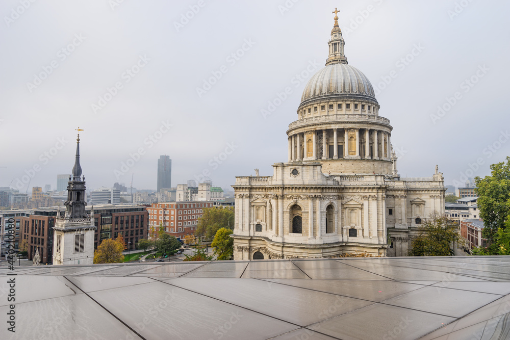 Dome of St Paul's cathedral at cloudy day in London. England