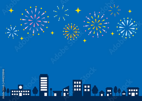 街並みと花火の背景