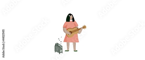 Wallpaper Mural A girl is playing a guitar with a stereo radio next to her Torontodigital.ca