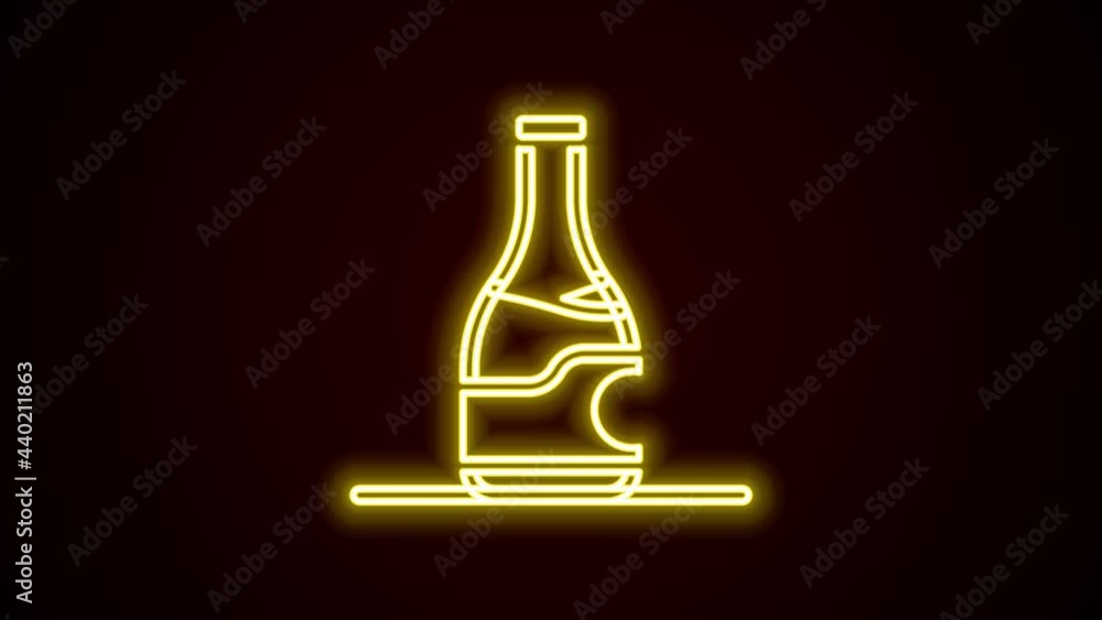 Glowing neon line Bottle of wine icon isolated on black background. 4K Video motion graphic animation Glowing neon line Bottle of wine icon isolated on black background. 4K Video motion graphic animation