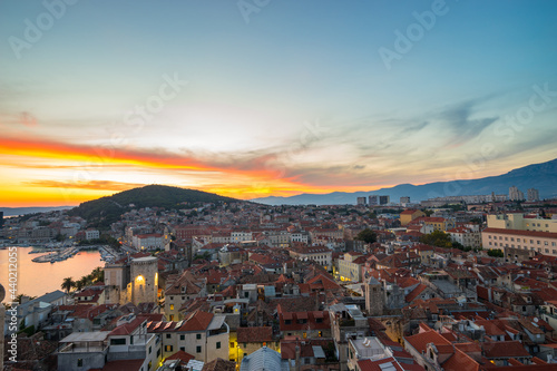 Split at sunset. Aerial view. Croatia