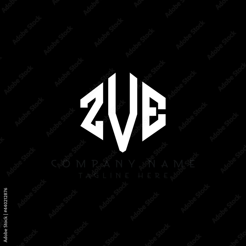 Fototapeta premium ZVE letter logo design with polygon shape. ZVE polygon logo monogram. ZVE cube logo design. ZVE hexagon vector logo template white and black colors. ZVE monogram, ZVE business and real estate logo. 