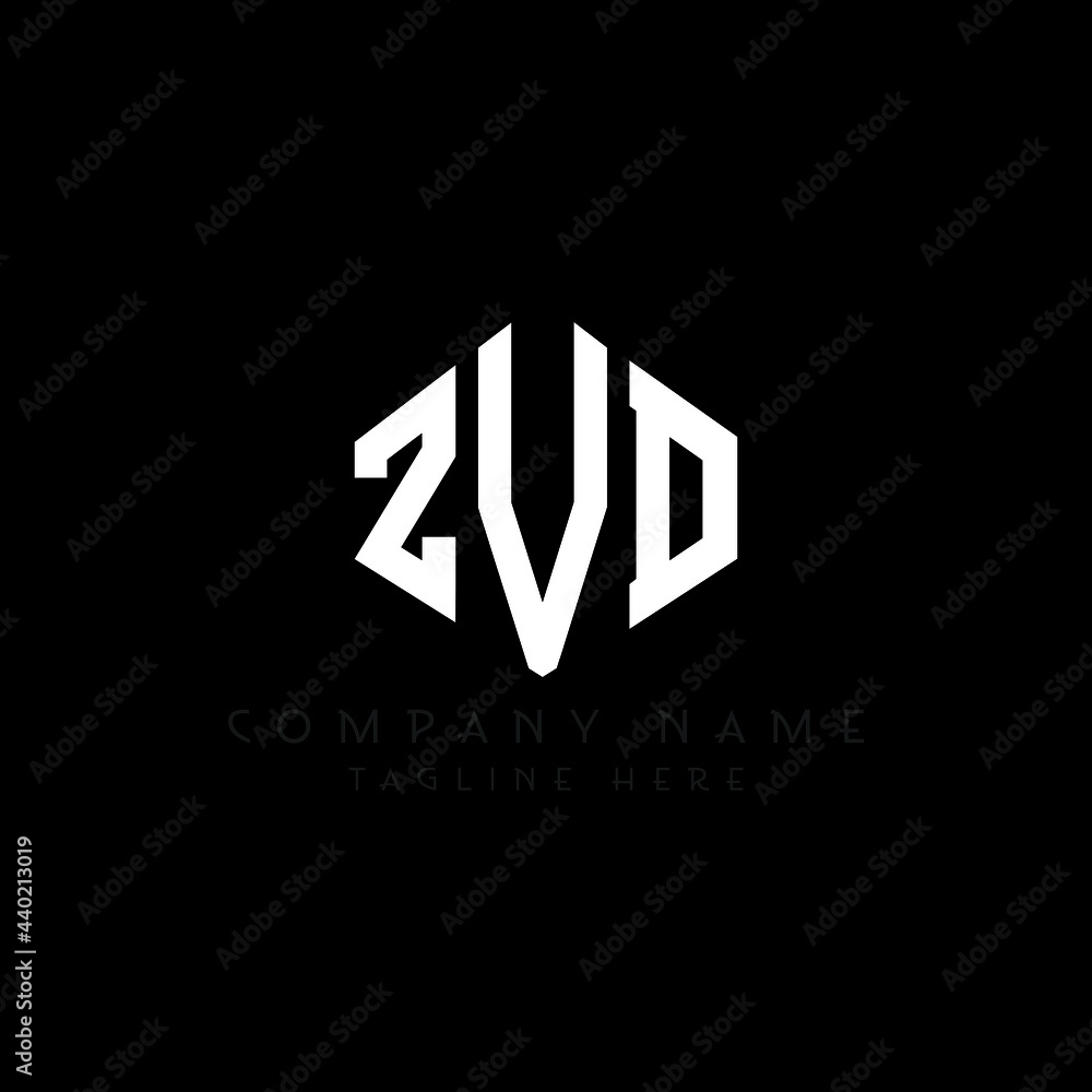Obraz premium ZVD letter logo design with polygon shape. ZVD polygon logo monogram. ZVD cube logo design. ZVD hexagon vector logo template white and black colors. ZVD monogram, ZVD business and real estate logo. 