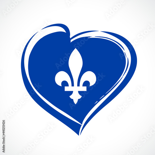 Happy Quebec Day creative greetings. Isolated abstract graphic design template. Quebec's National Holiday congrats concept. St. Jean Baptiste Day. Brushing stroke style heart with decorative elements.