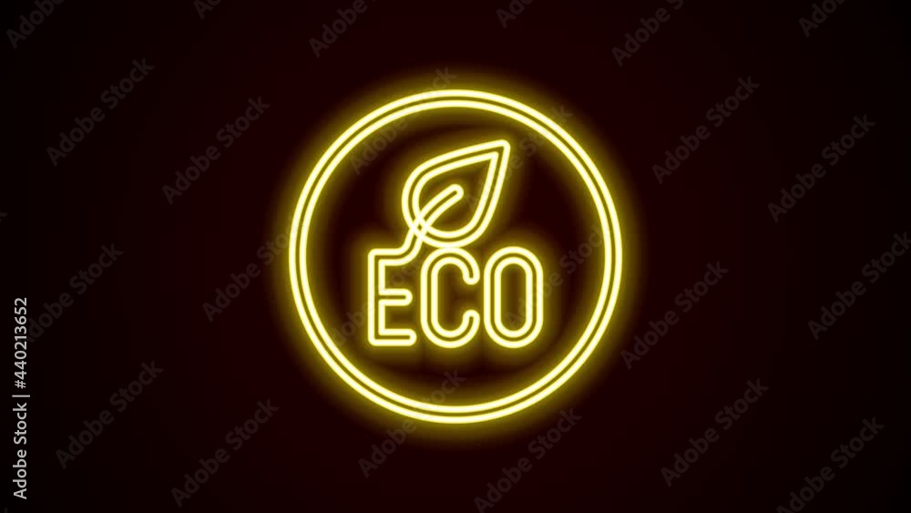 Glowing neon line Leaf Eco symbol icon isolated on black background. Banner, label, tag, logo, sticker for eco green. 4K Video motion graphic animation Glowing neon line Leaf Eco symbol icon isolated on black background. Banner, label, tag, logo, sticker for eco green. 4K Video motion graphic animation