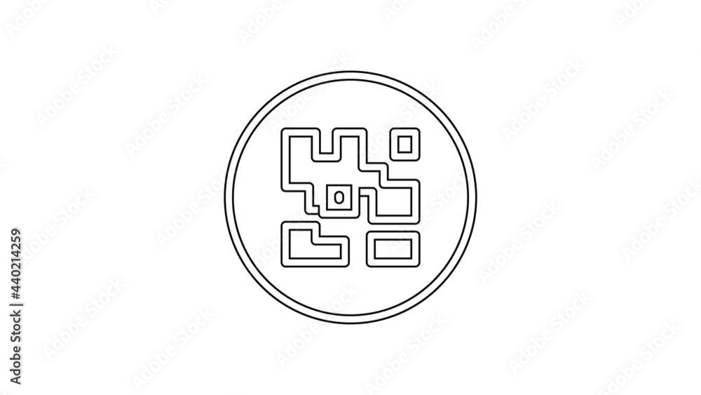 Black line QR code sample for smartphone scanning icon isolated on white background. 4K Video motion graphic animation Black line QR code sample for smartphone scanning icon isolated on white background. 4K Video motion graphic animation