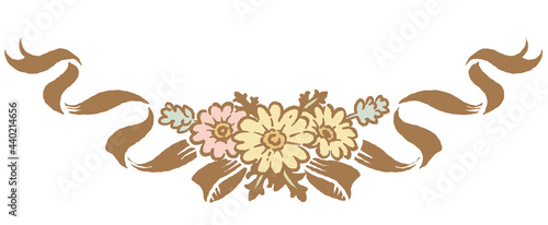 アンティークなお花とリボンの装飾オーナメント