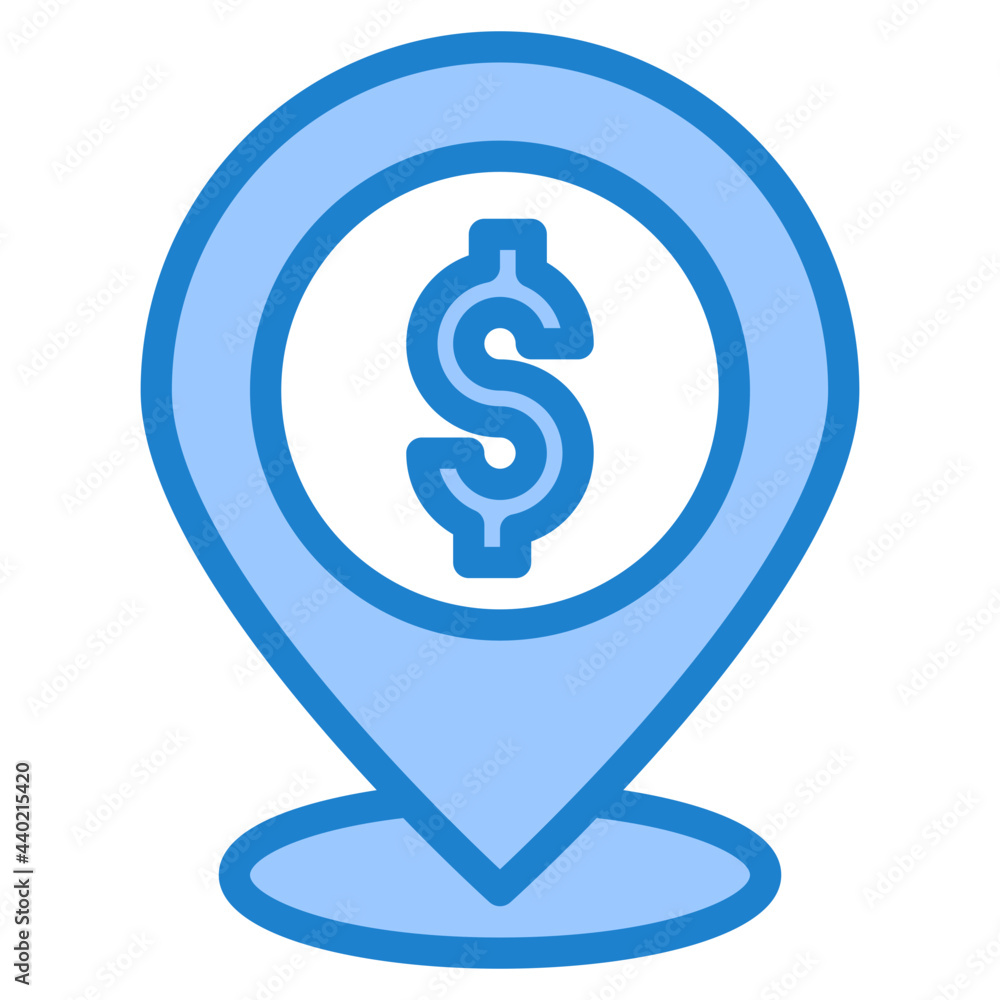 Money location blue style icon Money location blue style icon