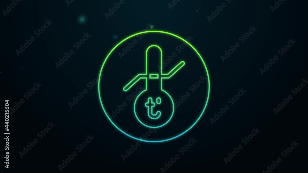Glowing neon line Meteorology thermometer measuring icon isolated on black background. Thermometer equipment showing hot or cold weather. 4K Video motion graphic animation Glowing neon line Meteorology thermometer measuring icon isolated on black background. Thermometer equipment showing hot or cold weather. 4K Video motion graphic animation