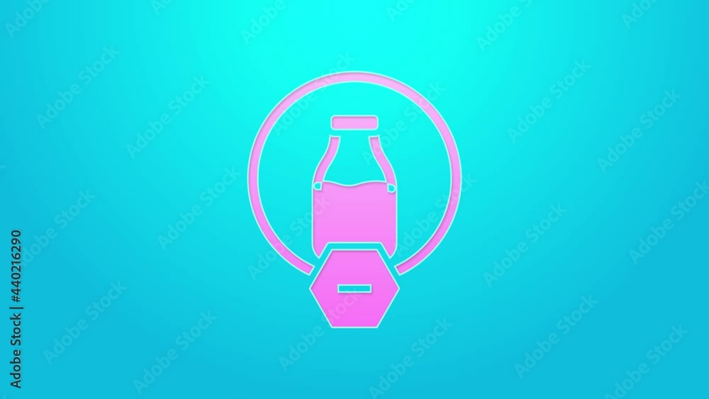 Pink line Lactose free icon isolated on blue background. 4K Video motion graphic animation Pink line Lactose free icon isolated on blue background. 4K Video motion graphic animation