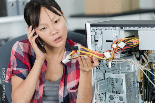 Wallpaper Mural woman on the phone fixing pc Torontodigital.ca
