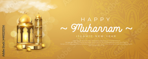 Islamic new year horizontal banner. happy muharram.