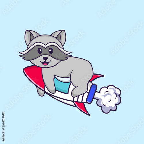 фотографія Cute racoon flying on rocket