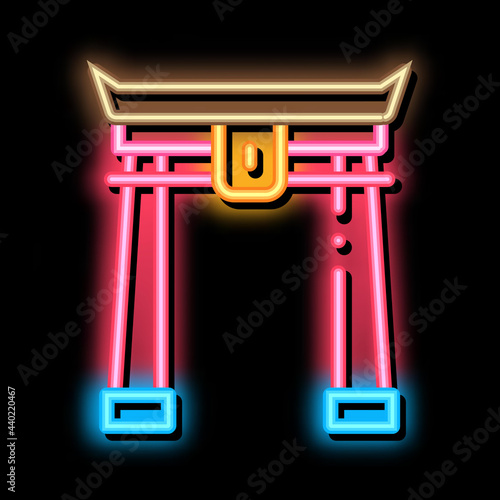 chinese arch with columns neon light sign vector. Glowing bright icon chinese arch with columns sign. transparent symbol illustration
