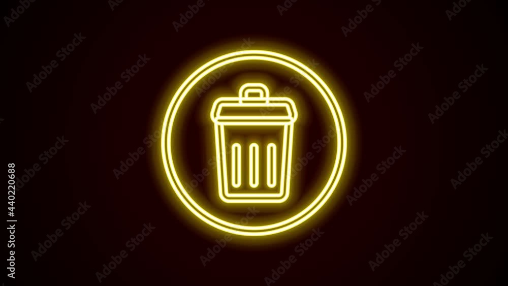 Glowing neon line Trash can icon isolated on black background. Garbage bin sign. Recycle basket icon. Office trash icon. 4K Video motion graphic animation Glowing neon line Trash can icon isolated on black background. Garbage bin sign. Recycle basket icon. Office trash icon. 4K Video motion graphic animation