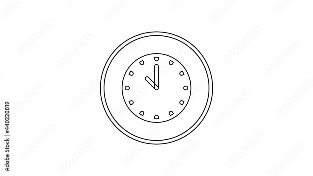 Black line Clock icon isolated on white background. Time symbol. 4K Video motion graphic animation Black line Clock icon isolated on white background. Time symbol. 4K Video motion graphic animation