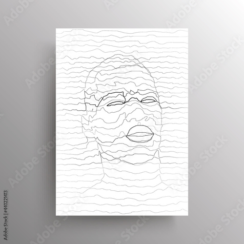 Abstract male face in wavy horizontal lines style. Portrait of a man in linear distortion style isolated on white background. Design for wall decoration, poster. Vector