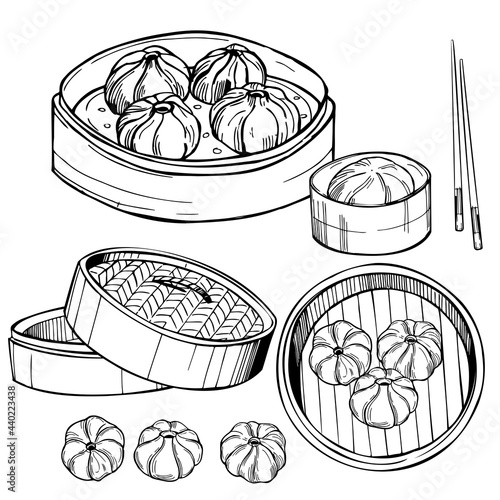 Dim sum set. Sketch  illustration.