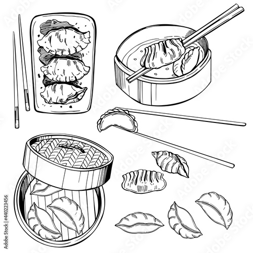 Dim sum set. Sketch  illustration.