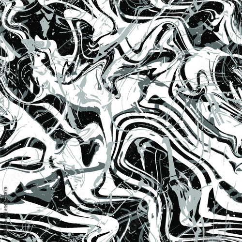 Abstract Hand Drawing Wavy Galaxy Space Stars Marble Seamless Vector Pattern Isolated Background  