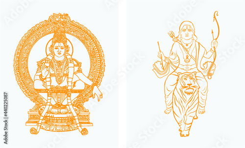 Ayyappa Hindu God Vector Illustration