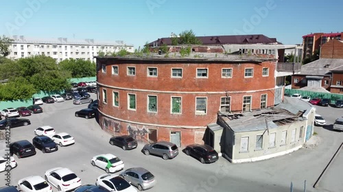 Tyumen, Russia - June 4, 2021: Aerial view omto building of round city bath photo