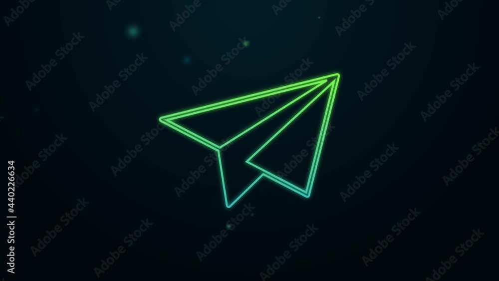Glowing neon line Paper airplane icon isolated on black background. 4K Video motion graphic animation Glowing neon line Paper airplane icon isolated on black background. 4K Video motion graphic animation
