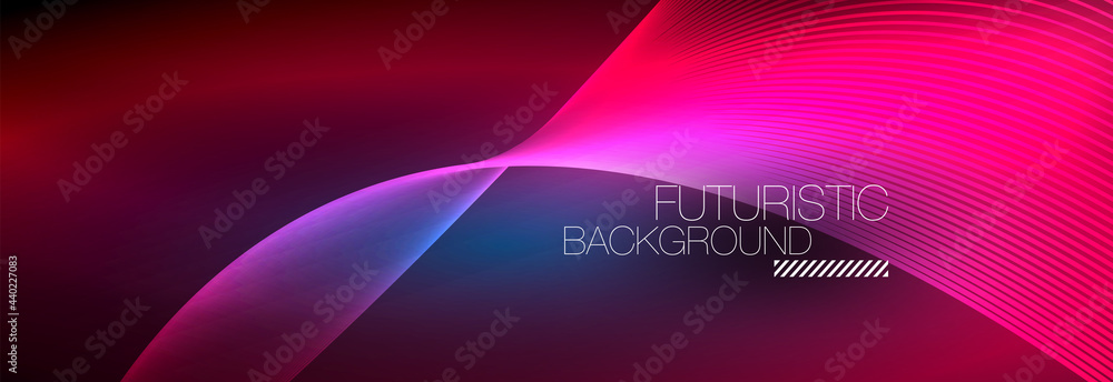 Abstract neon glowing light in the dark with waves. Shiny magic energy and motion concept, vector abstract wallpaper background Abstract neon glowing light in the dark with waves. Shiny magic energy and motion concept, vector abstract wallpaper background