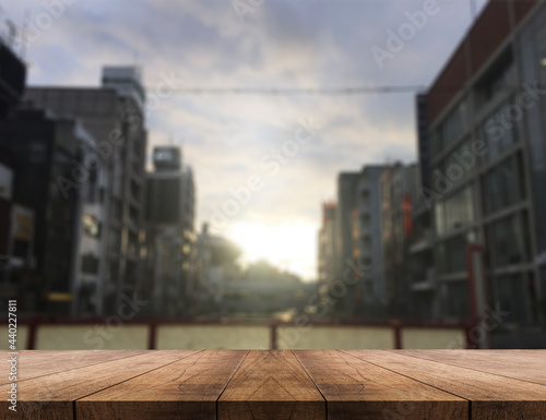 3D rendering, wooden top table on isolate light and blurred background