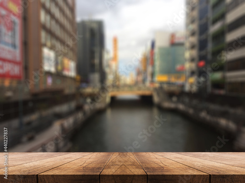 3D rendering, wooden top table on isolate light and blurred background