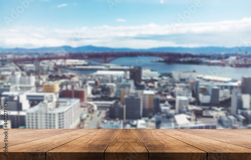 3D rendering, wooden top table on isolate light and blurred background