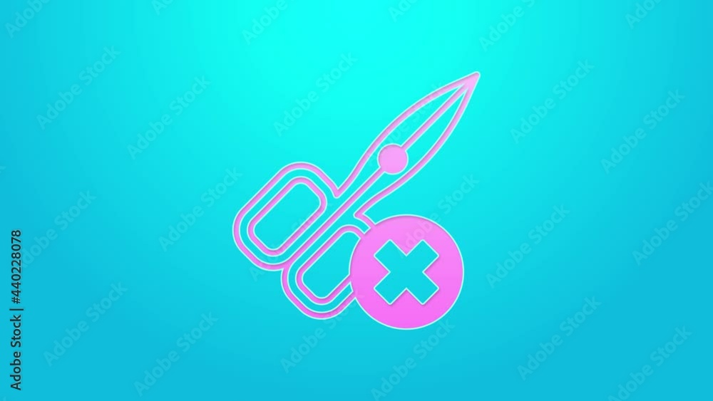 Pink line No scissors icon isolated on blue background. 4K Video motion graphic animation Pink line No scissors icon isolated on blue background. 4K Video motion graphic animation