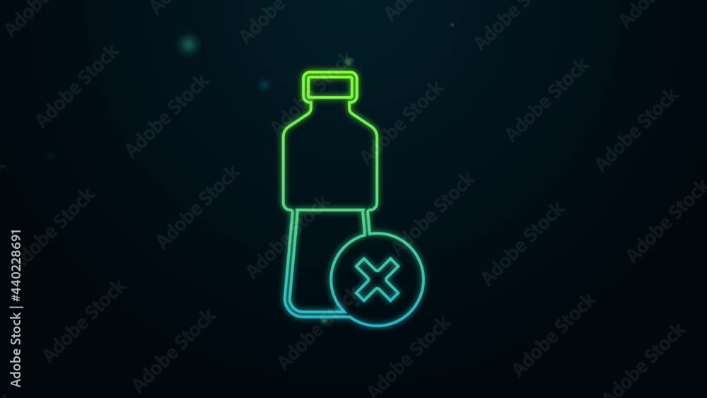 Glowing neon line No water bottle icon isolated on black background. No plastic bottle. Water bottle ban sign. 4K Video motion graphic animation Glowing neon line No water bottle icon isolated on black background. No plastic bottle. Water bottle ban sign. 4K Video motion graphic animation