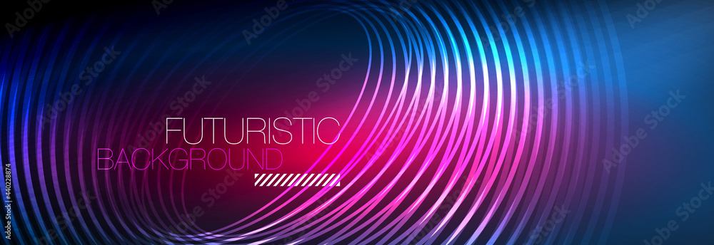 Dark abstract background with glowing neon circles. Trendy layout template for business or technology presentation, internet poster or web brochure cover, wallpaper Dark abstract background with glowing neon circles. Trendy layout template for business or technology presentation, internet poster or web brochure cover, wallpaper