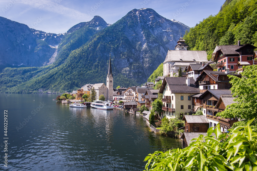 Aerial view of the village Hallstatt in Austria Aerial view of the village Hallstatt in Austria