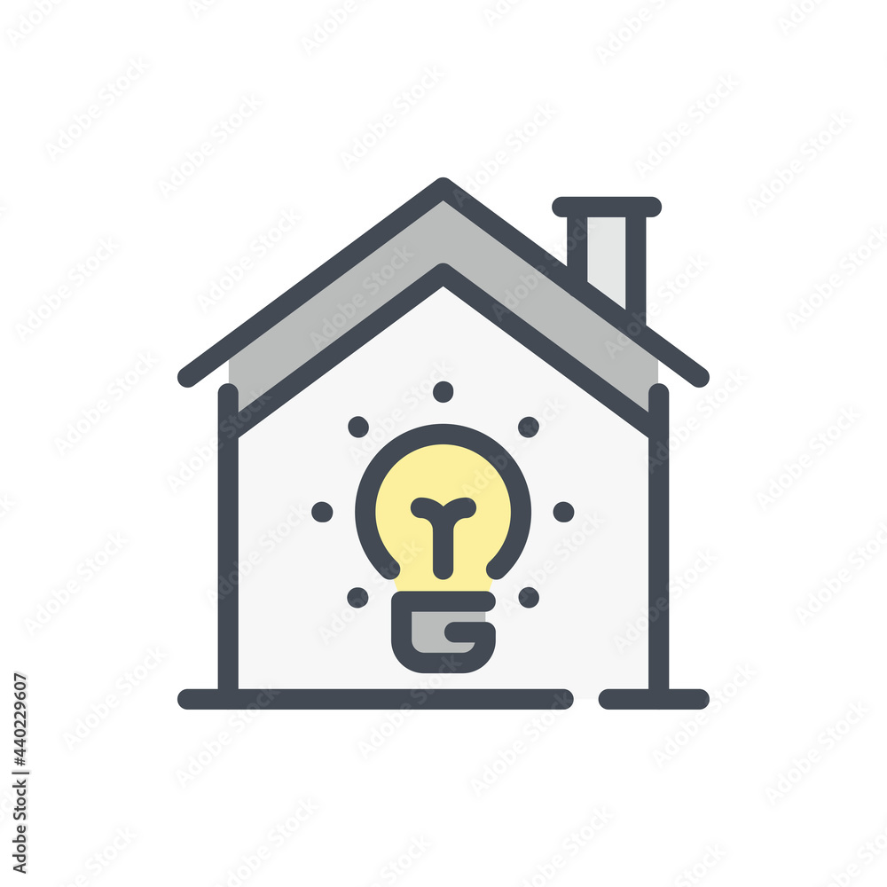 House with light bulb color line icon. Electricity control of smart home vector outline colorful sign. House with light bulb color line icon. Electricity control of smart home vector outline colorful sign.