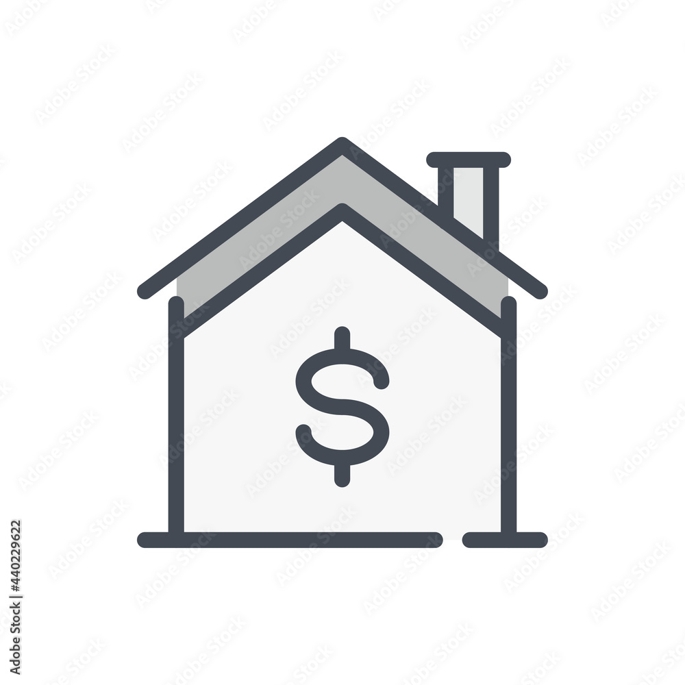 House with dollar color line icon. Buy smart home vector outline colorful sign. House with dollar color line icon. Buy smart home vector outline colorful sign.