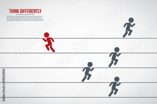 Think differently concept. Person changing direction. New idea, change, trend, courage, creative solution, innovation and unique way concept.	