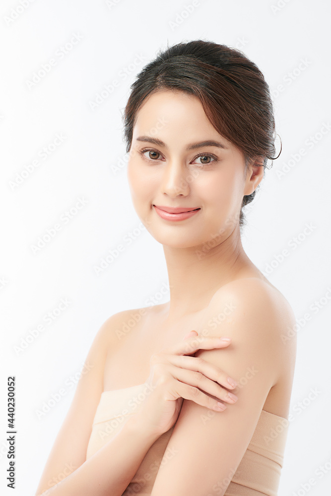 Beautiful young asian woman with clean fresh skin on white background, Face care, Facial treatment, Cosmetology, beauty and spa, Asian women portrait.