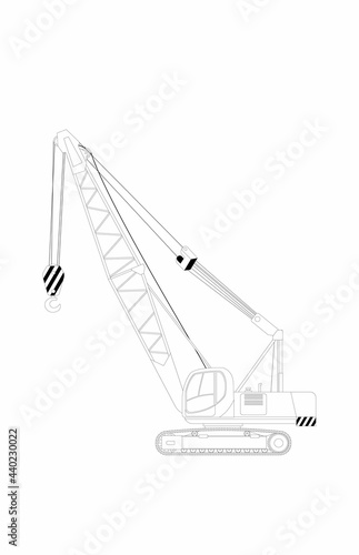 Sketch of crawler self-propelled crane on crawler chassis. photo