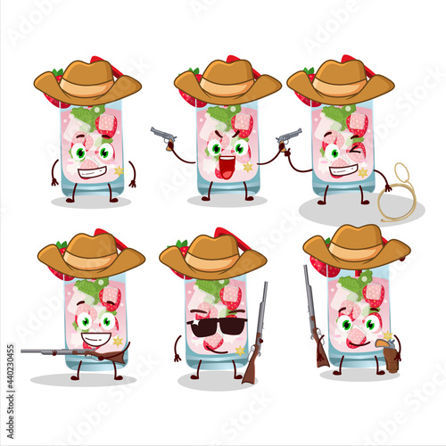 Cool cowboy strawberry mojito cartoon character with a cute hat