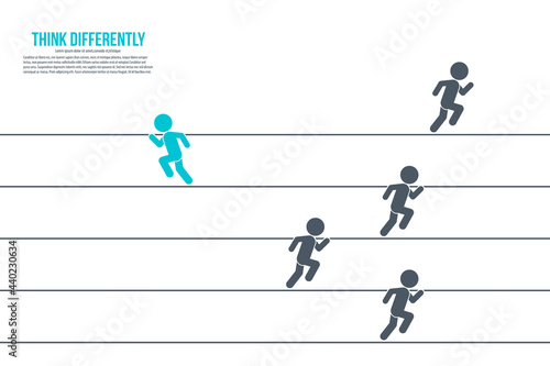 Think differently concept. Person changing direction. New idea, change, trend, courage, creative solution, innovation and unique way concept.	